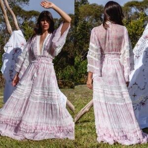FillyBoo Charm Your Way Ruched Cottagecore Maxi Dress Gown in Sunday Pink Large